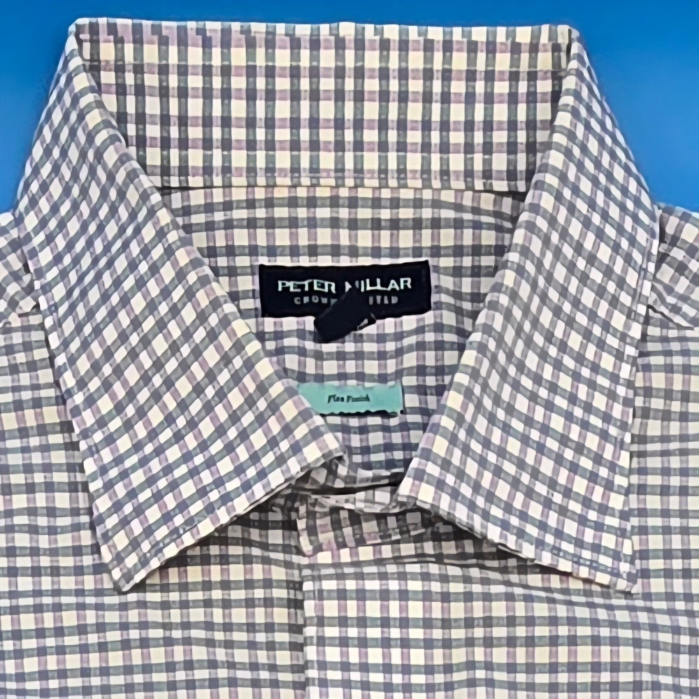 Peter Millar Crown Crafted Men's Gingham Shirt Large White Purple Flex Finish